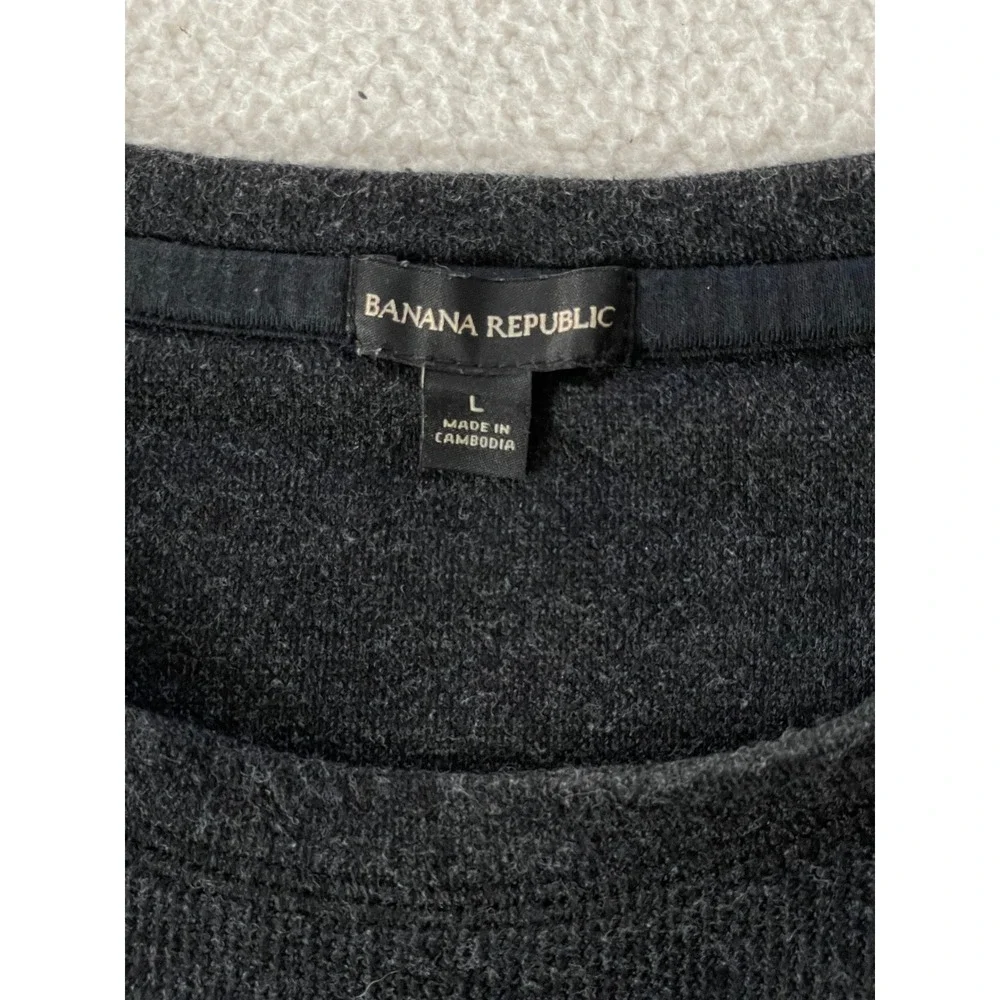Banana Republic Mens Large Sweater Charcoal Gray Raglan Crewneck Cotton Blend